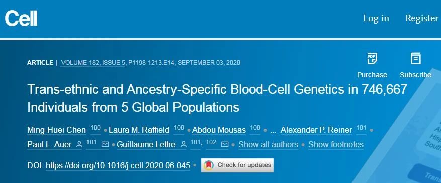 Cell绘制出全球不同种族70余万人的血细胞遗传图谱