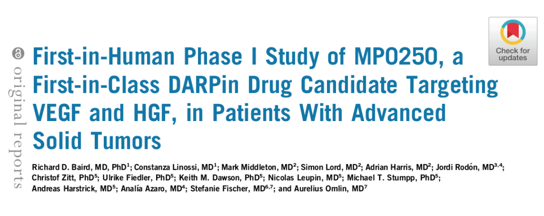 DARPin一类候选新药：VEGF/HGF抑制剂MP0250首次人体实体瘤应用